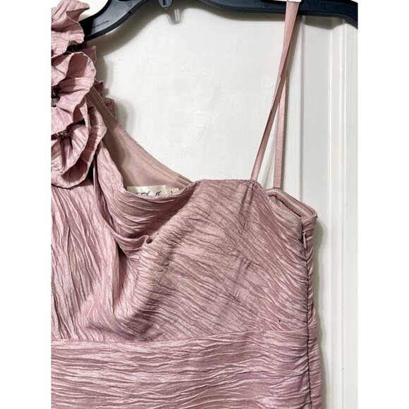 Eliza J One Shoulder Textured Dress With Floral Detail in Dusty Rose Size 8 - Picture 9 of 10